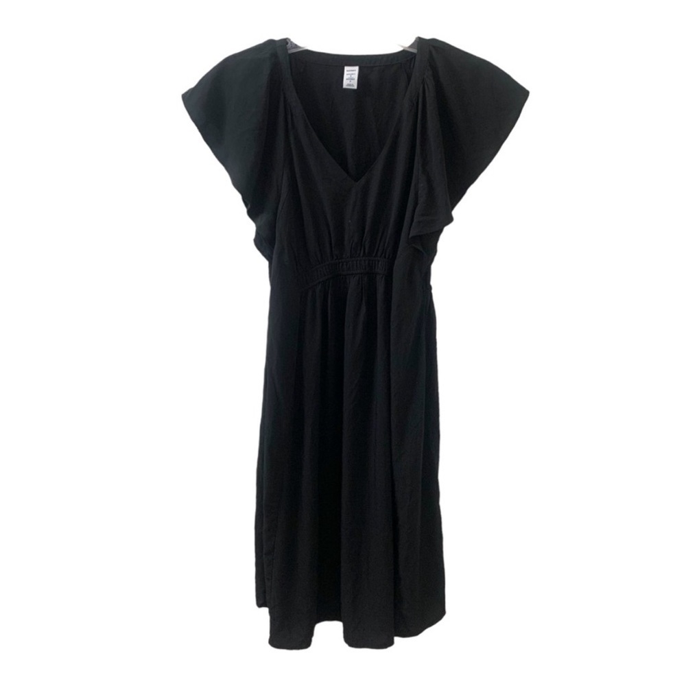 Old Navy Maternity Black Midi Dress Ruffle Sleeve Swing Skirt Chic Small